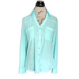 Express Portofino Womens Button down Blouse Sz Small Green Secretary Grandmacore